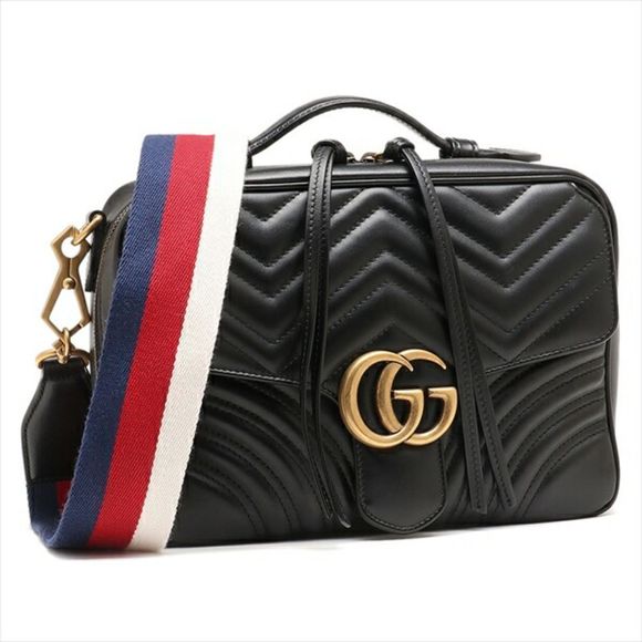 Gucci Shoulder Bag GG Marmont Gold With Strap Black - Picture 1 of 6